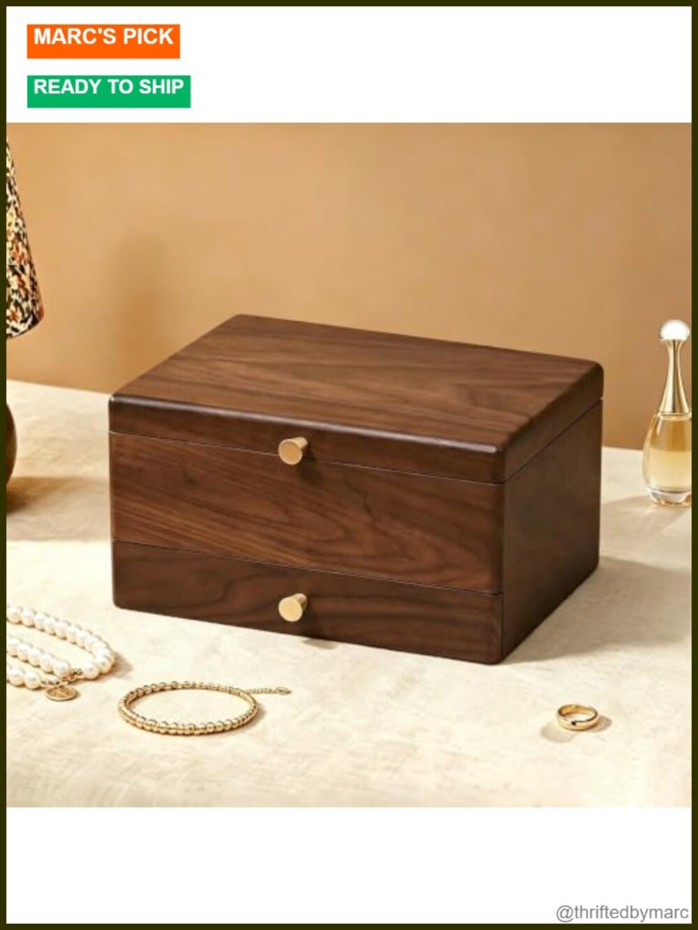 Solid Black Walnut Wooden Jewelry Box 3 Layer Organizer with Drawer